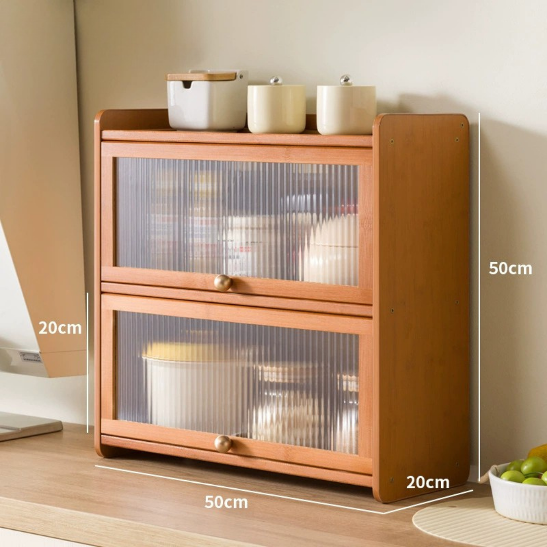 2-Tier Bamboo Acrylic Multipurpose Storage Cabinet with Translucent Flip Door