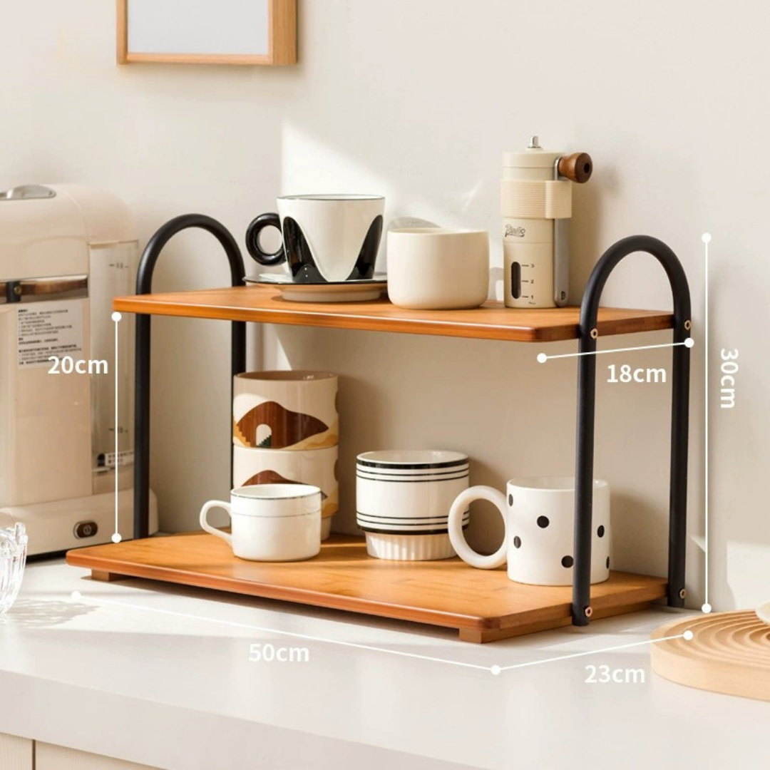 Premium Bamboo 2-Layer Metal Desktop Shelf