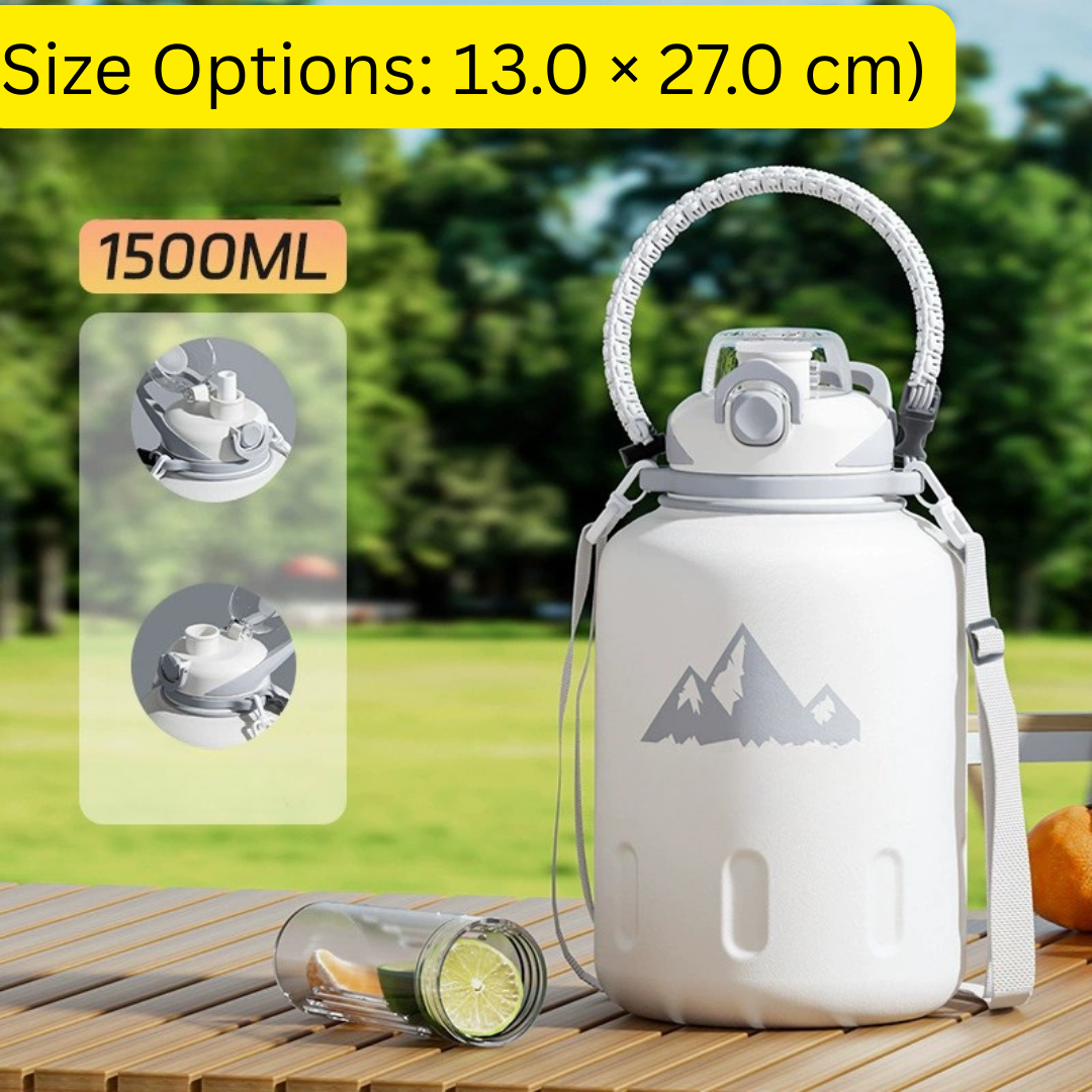 Elegant White Dual Drinking Vacuum Insulated Thermos Bottle - 1500ML