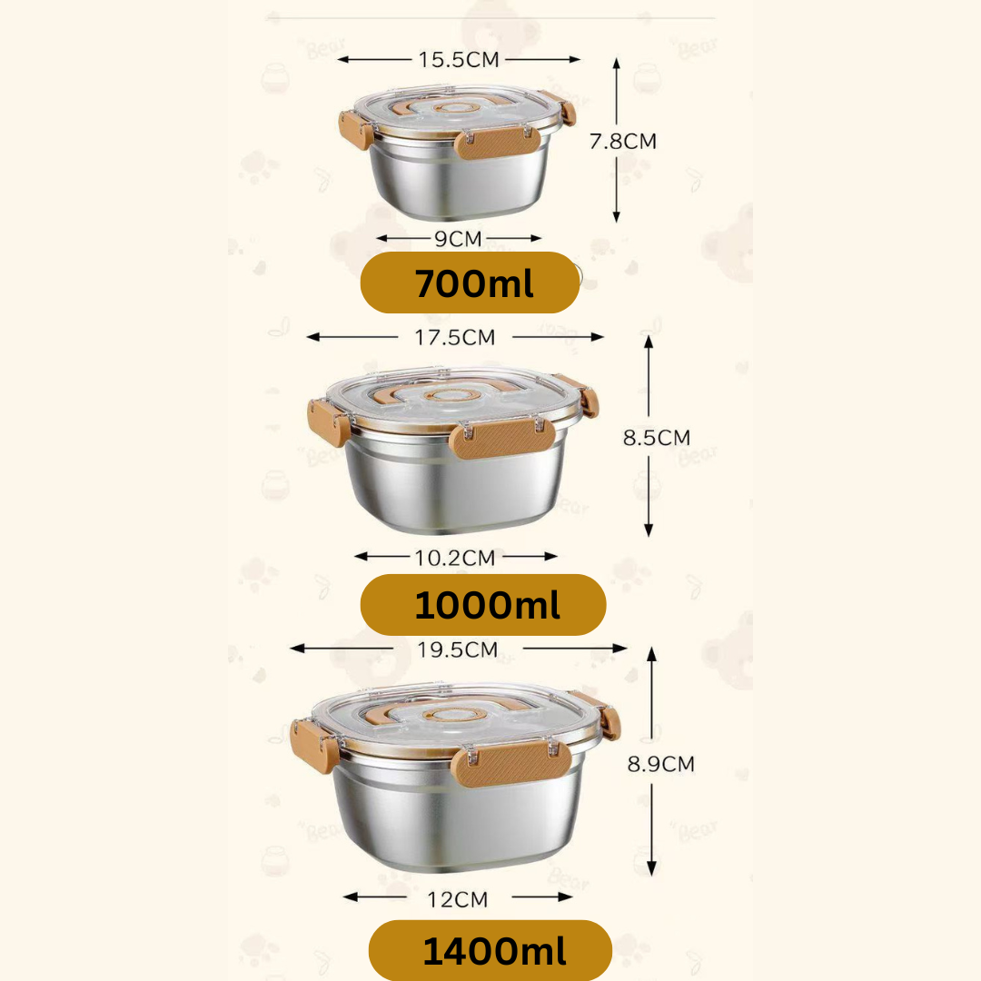 Stainless Steel Leak-Proof Locking Lids Food Storage Container Set with Timer (Set of 3)