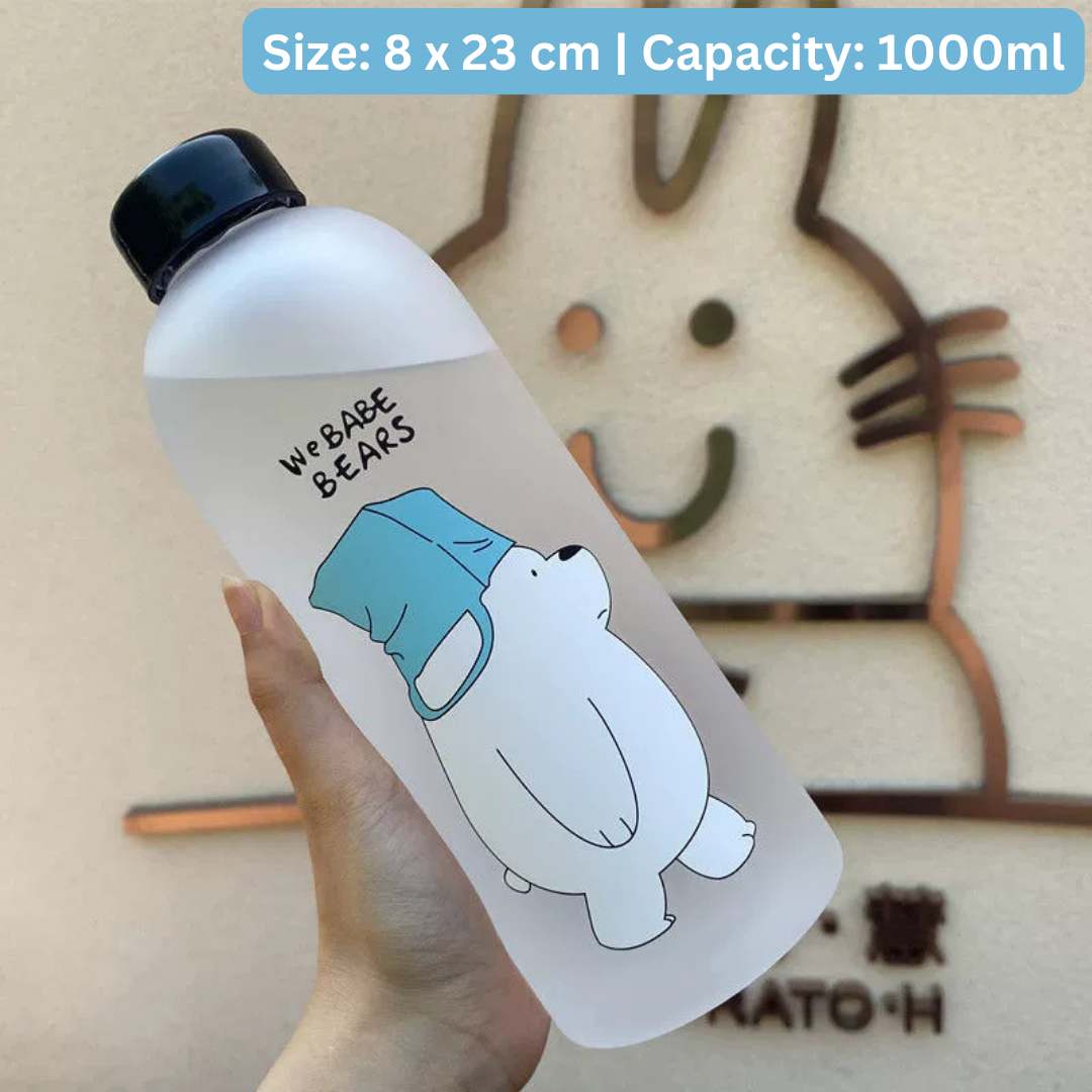 Cute Bear Straw Sports Water Bottle – Portable Frosted 1000ml Capacity