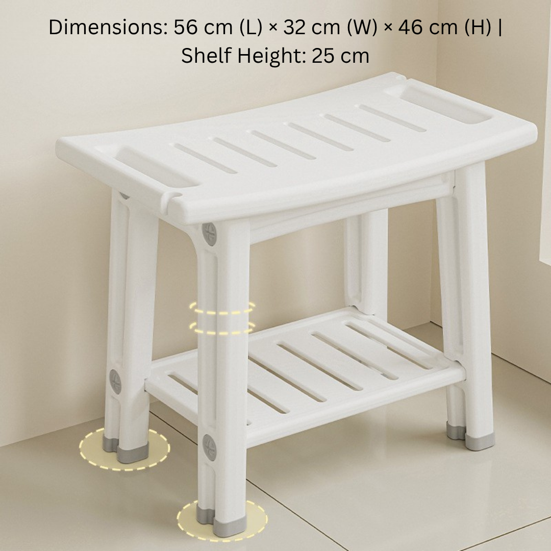 Ergonomic Design Bathroom Shower Stool Waterproof with Storage Shelf
