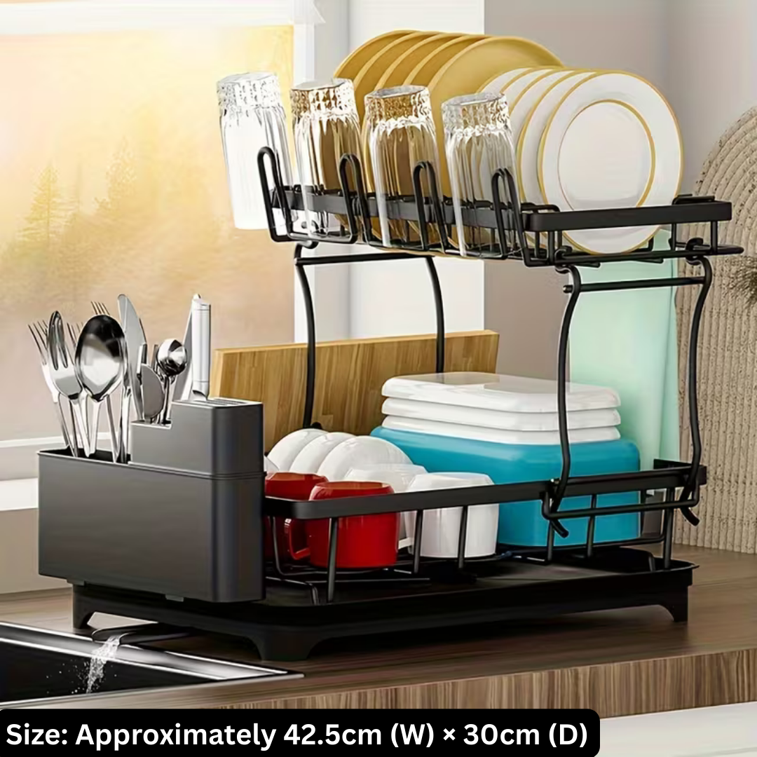 2-Tier Space-Saving Kitchen Dish Drainer Rack