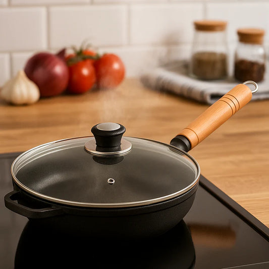 Homero Premium Non-Stick Cast Iron Fry Pan with Glass Lid 22cm Design