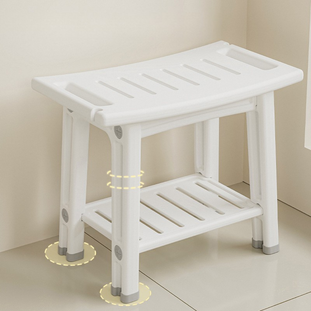 Ergonomic Design Bathroom Shower Stool Waterproof with Storage Shelf