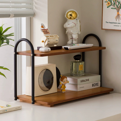 Premium Bamboo 2-Layer Metal Desktop Shelf