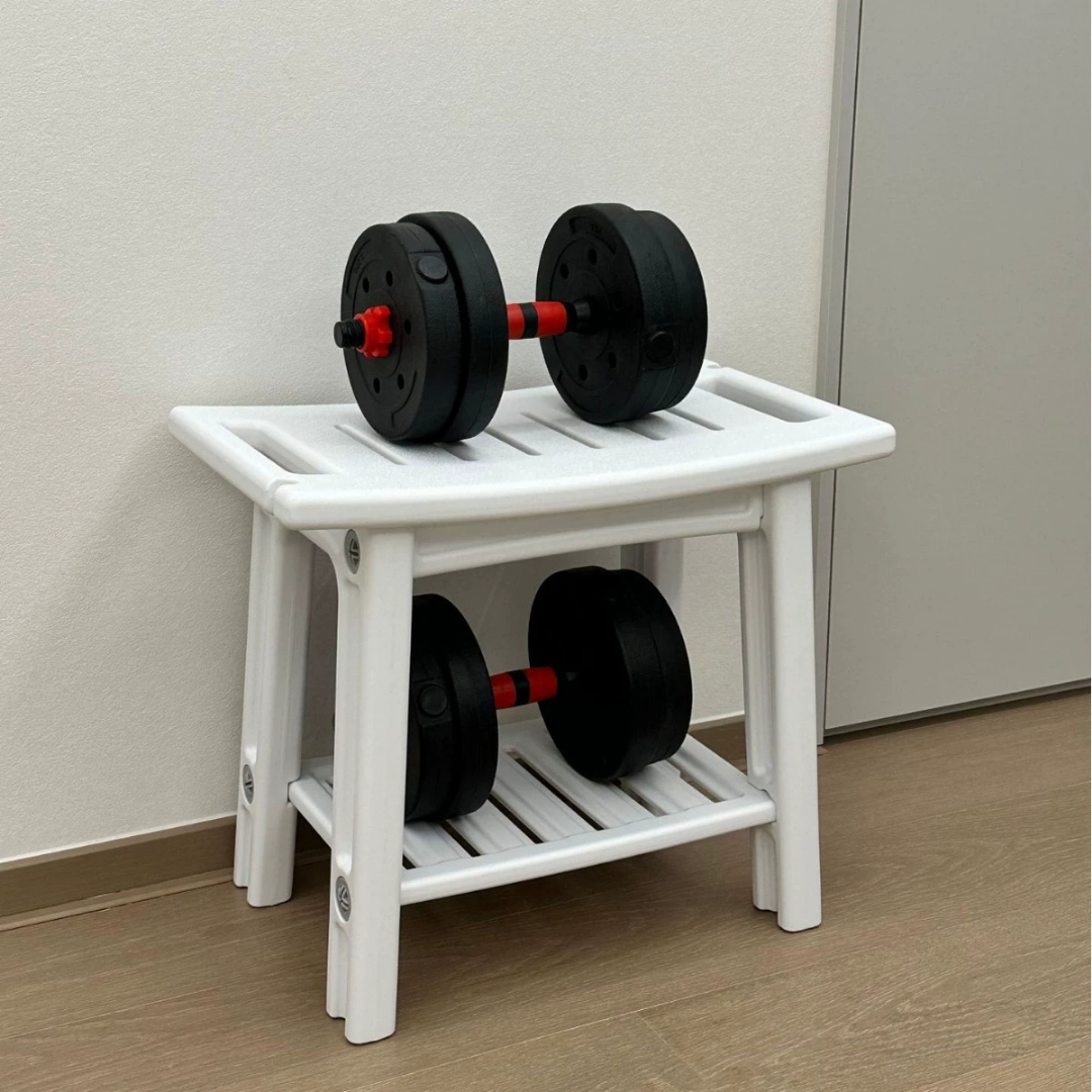 Ergonomic Design Bathroom Shower Stool Waterproof with Storage Shelf