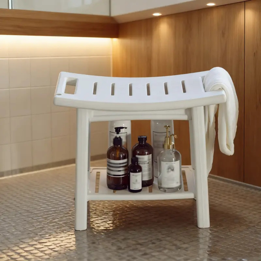 Ergonomic Design Bathroom Shower Stool Waterproof with Storage Shelf