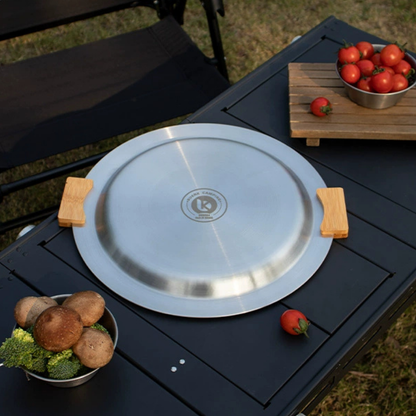 Premium Stainless Steel Honeycomb Design Grill Pan with Wooden Handle - 30cm