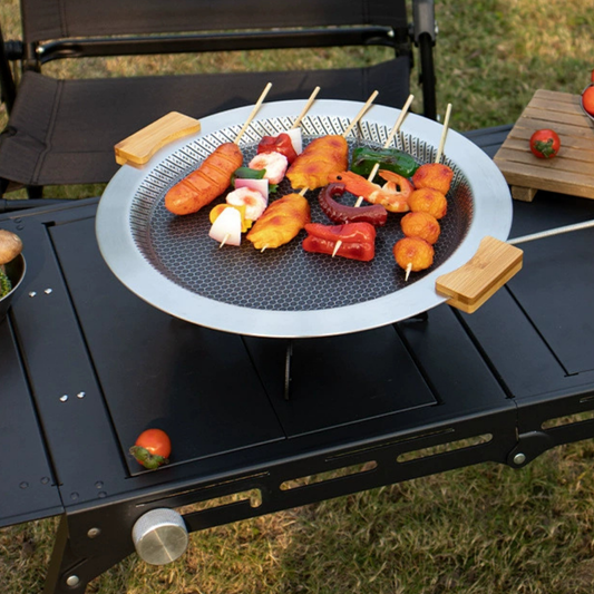 Premium Stainless Steel Honeycomb Design Grill Pan with Wooden Handle - 30cm