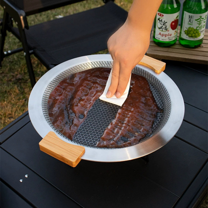 Premium Stainless Steel Honeycomb Design Grill Pan with Wooden Handle - 30cm