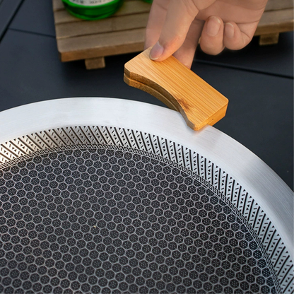 Premium Stainless Steel Honeycomb Design Grill Pan with Wooden Handle - 30cm