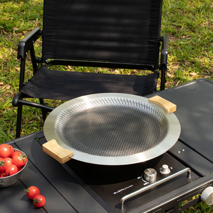 Premium Stainless Steel Honeycomb Design Grill Pan with Wooden Handle - 30cm