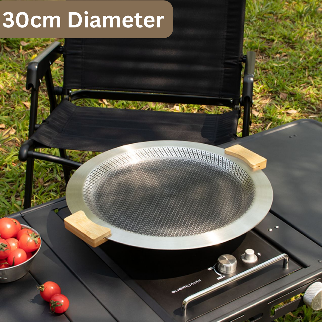 Premium Stainless Steel Honeycomb Design Grill Pan with Wooden Handle - 30cm