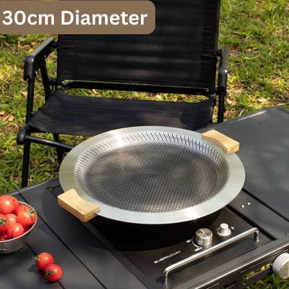 Premium Stainless Steel Honeycomb Design Grill Pan with Wooden Handle - 30cm