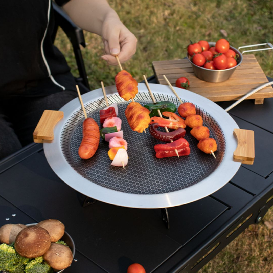 Premium Stainless Steel Honeycomb Design Grill Pan with Wooden Handle - 30cm