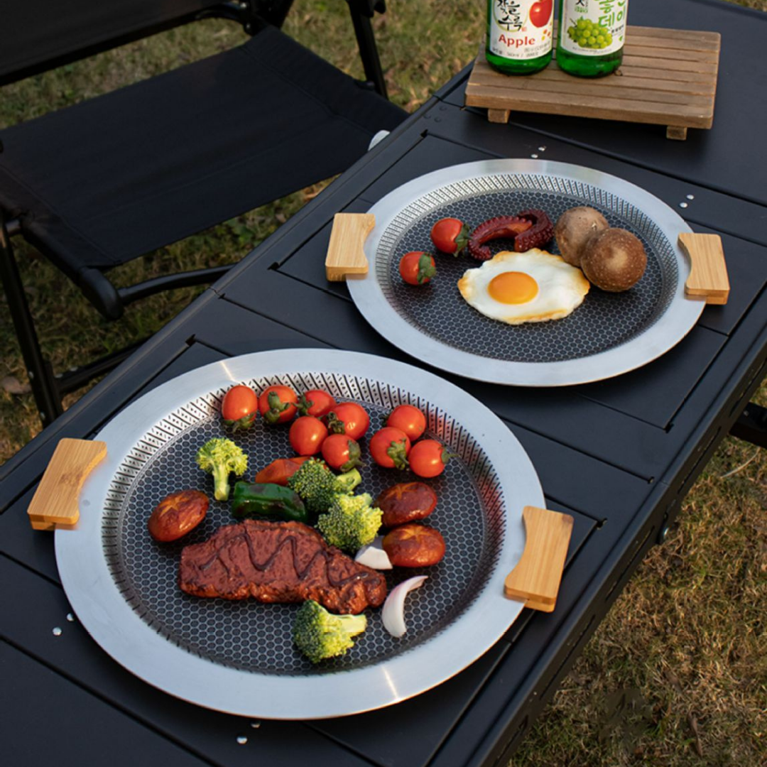 Premium Stainless Steel Honeycomb Design Grill Pan with Wooden Handle - 30cm