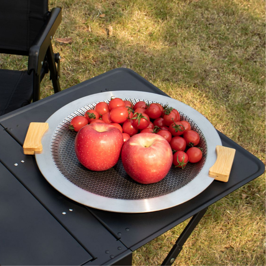 Premium Stainless Steel Honeycomb Design Grill Pan with Wooden Handle - 30cm