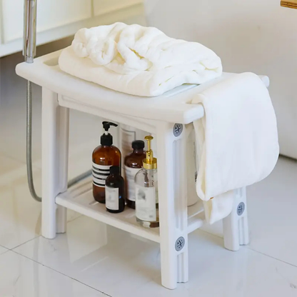 Ergonomic Design Bathroom Shower Stool Waterproof with Storage Shelf