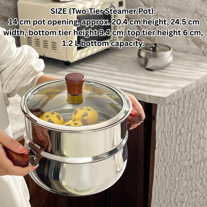 Multi-Purpose Stainless Steel Steamer Pot Set with Wooden handle