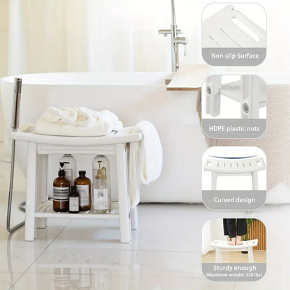 Ergonomic Design Bathroom Shower Stool Waterproof with Storage Shelf