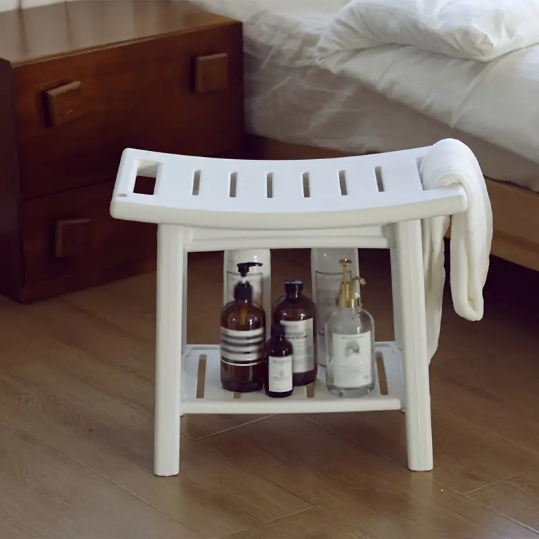 Ergonomic Design Bathroom Shower Stool Waterproof with Storage Shelf