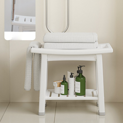 Ergonomic Design Bathroom Shower Stool Waterproof with Storage Shelf