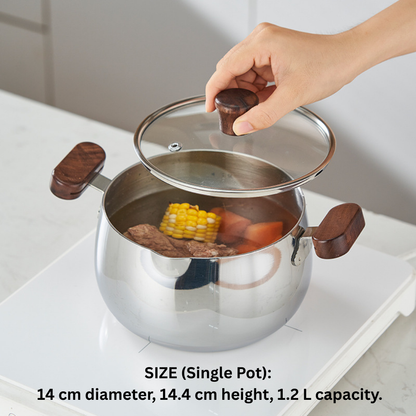 Multi-Purpose Stainless Steel Steamer Pot Set with Wooden handle