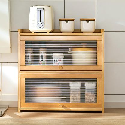 Two Tier Bamboo Countertop Storage Cabinet with Clear Acrylic Door