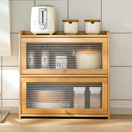 Two Tier Bamboo Countertop Storage Cabinet with Clear Acrylic Door