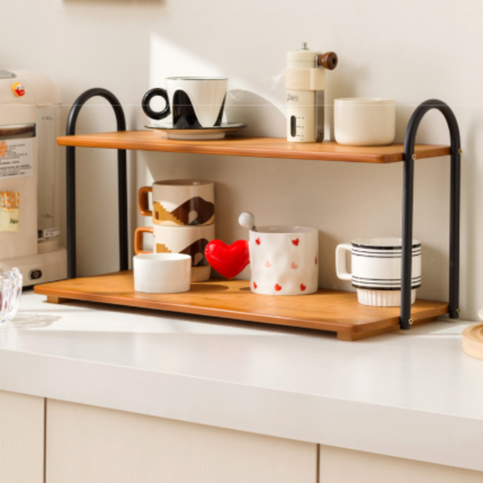 Premium Bamboo 2-Layer Metal Desktop Shelf