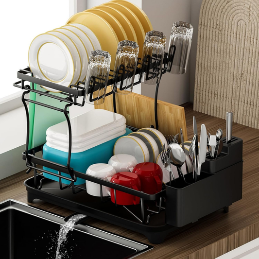2-Tier Space-Saving Kitchen Dish Drainer Rack