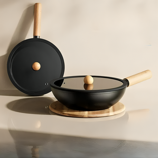 Non-Stick Wooden Handle Frying Pan with Lid