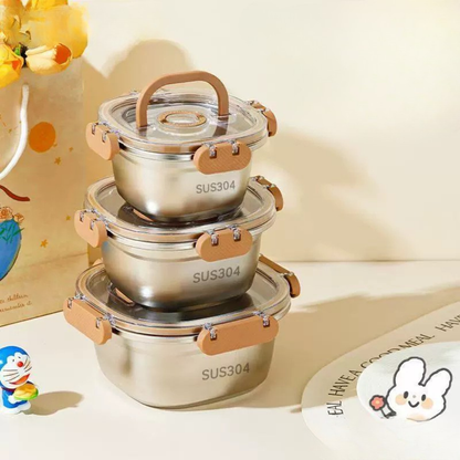 Stainless Steel Leak-Proof Locking Lids Food Storage Container Set with Timer (Set of 3)