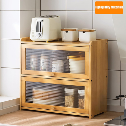 Two Tier Bamboo Countertop Storage Cabinet with Clear Acrylic Door