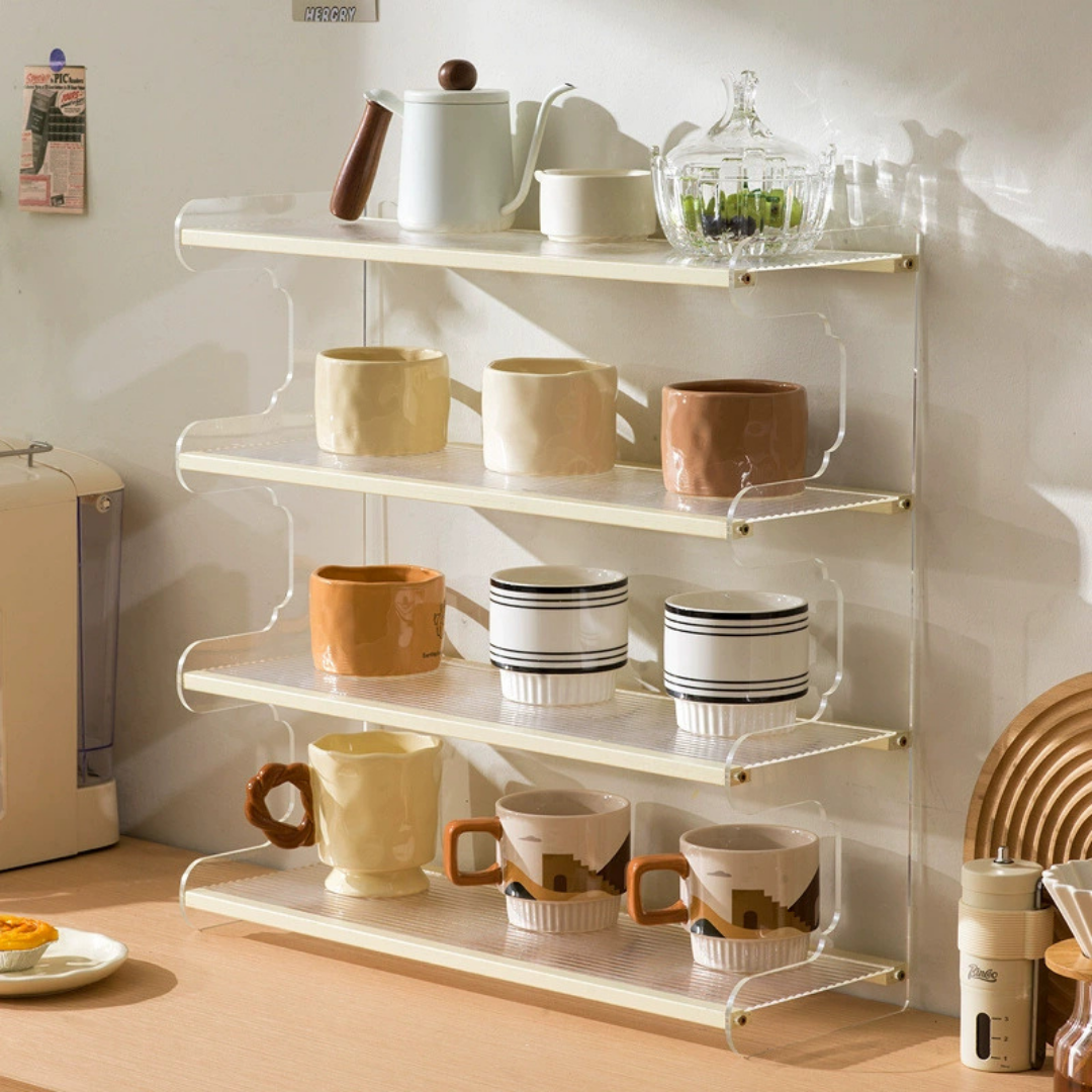 Elegant 4 Tier Versatile Usage Acrylic Wood Desktop Storage Shelf