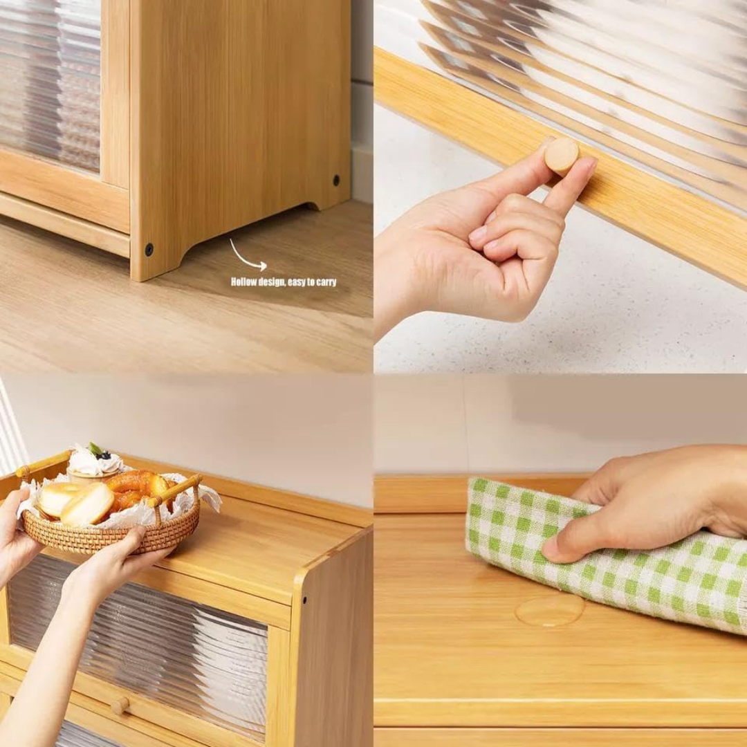 Two Tier Bamboo Countertop Storage Cabinet with Clear Acrylic Door