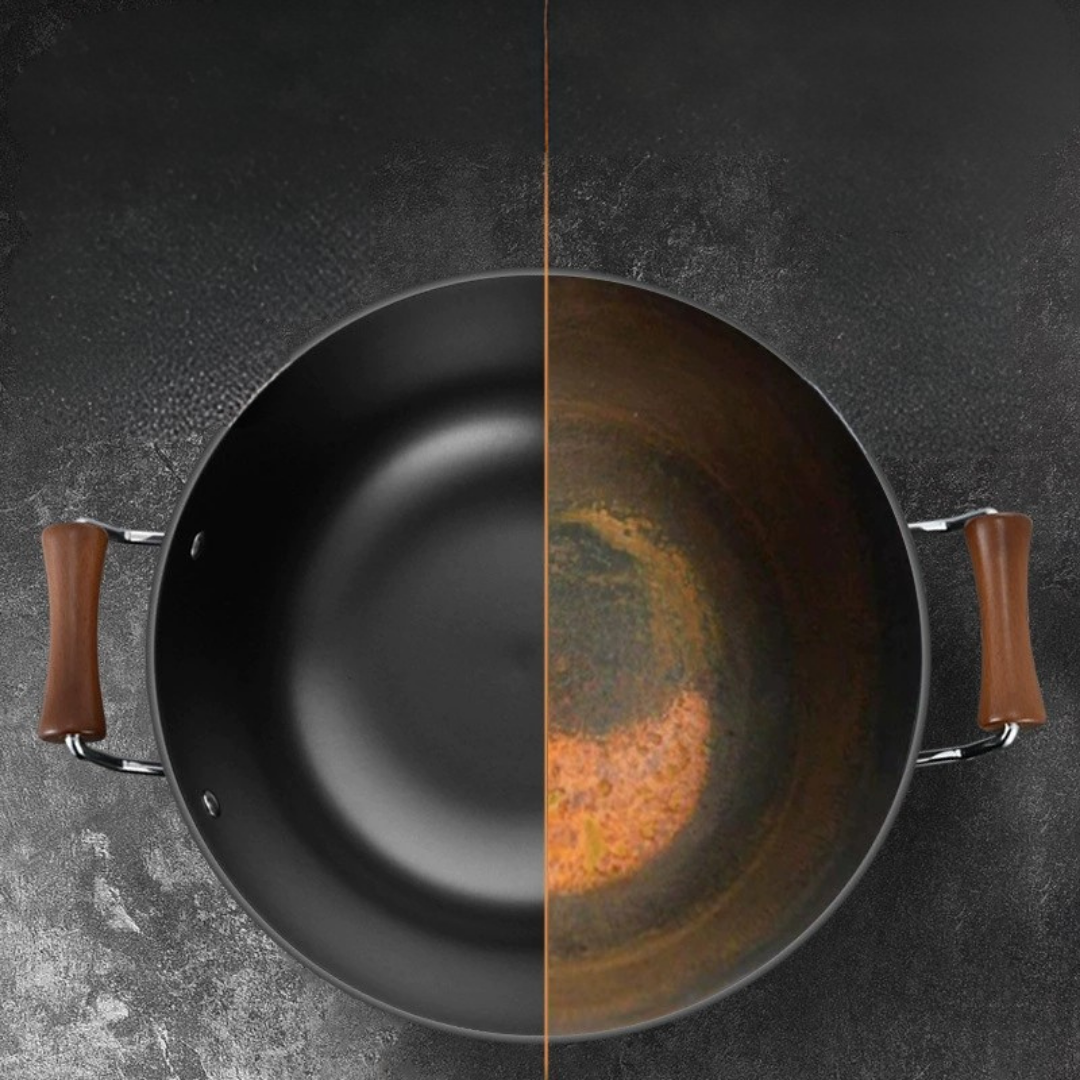 Multi-Purpose Cast Iron Large Capacity Deep Kadai with Wooden Handle