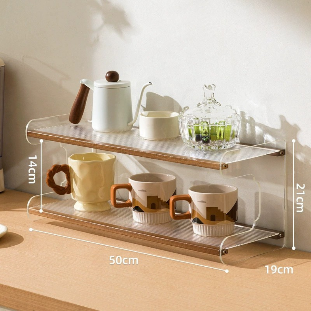Elegant 4 Tier Versatile Usage Acrylic Wood Desktop Storage Shelf