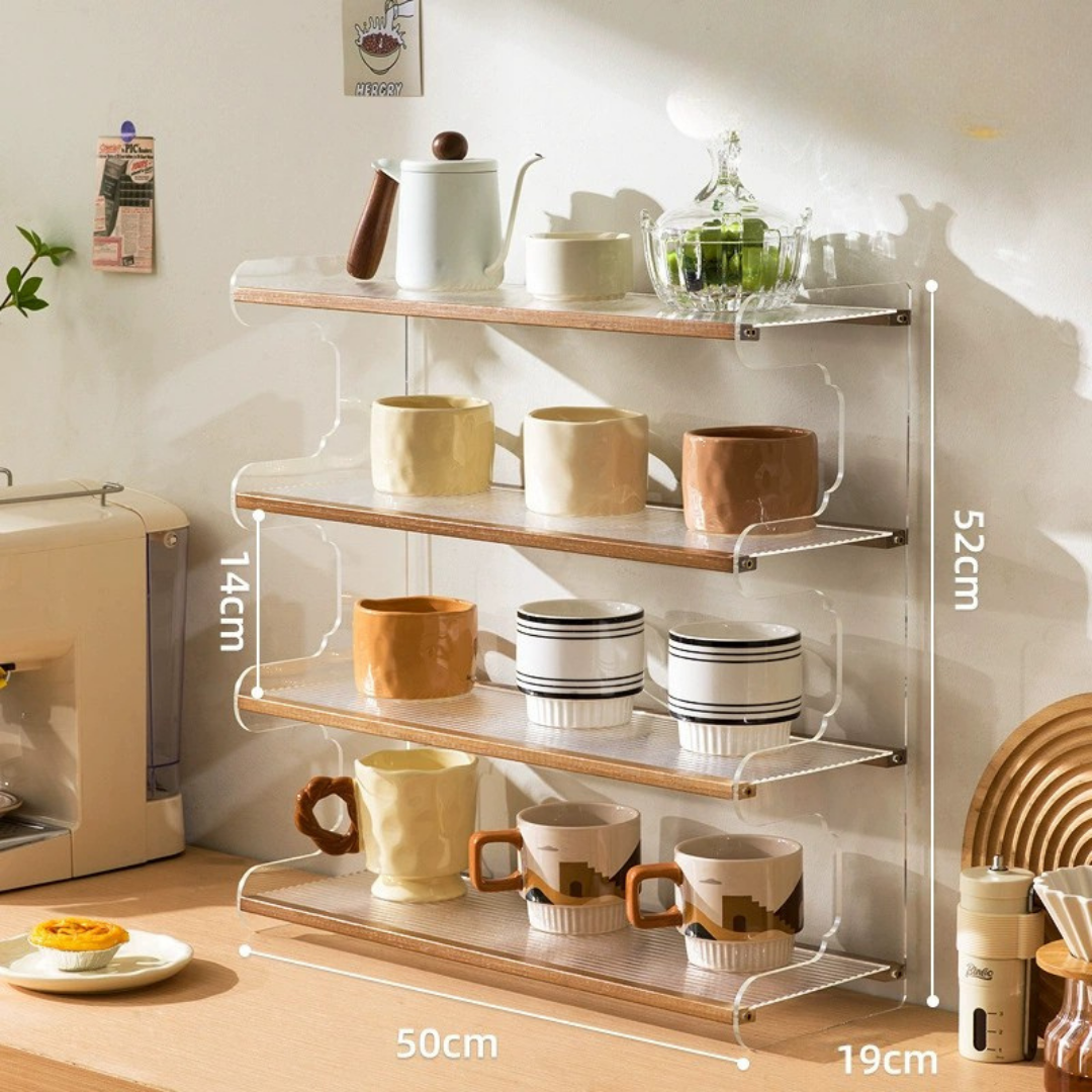 Elegant 4 Tier Versatile Usage Acrylic Wood Desktop Storage Shelf