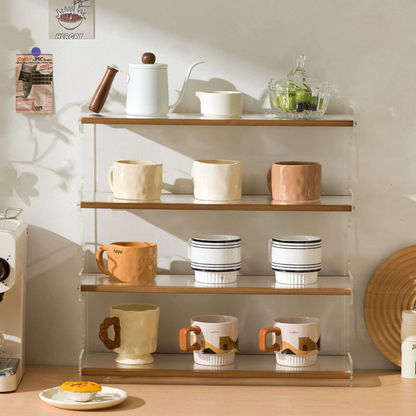 Elegant 4 Tier Versatile Usage Acrylic Wood Desktop Storage Shelf