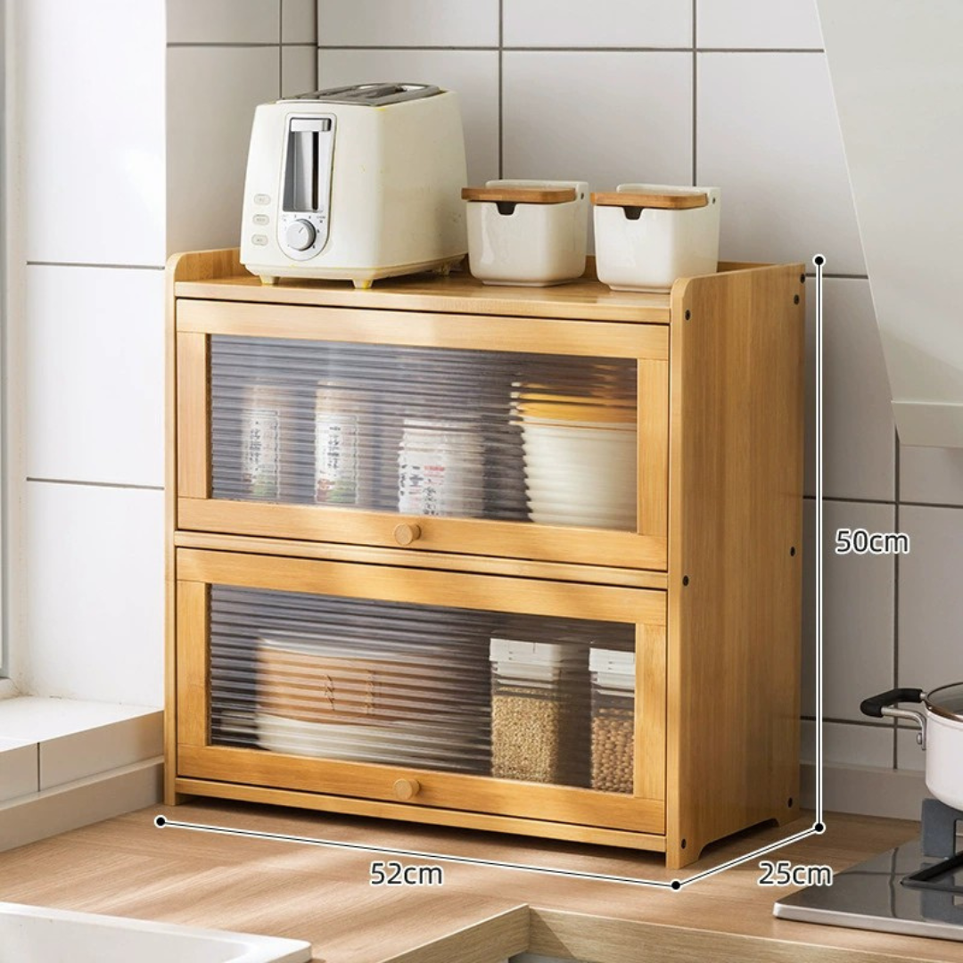 Two Tier Bamboo Countertop Storage Cabinet with Clear Acrylic Door