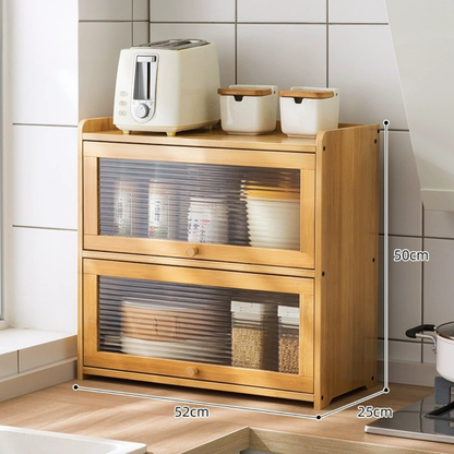 Two Tier Bamboo Countertop Storage Cabinet with Clear Acrylic Door