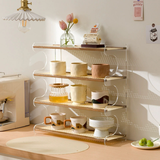 Elegant 4 Tier Versatile Usage Acrylic Wood Desktop Storage Shelf