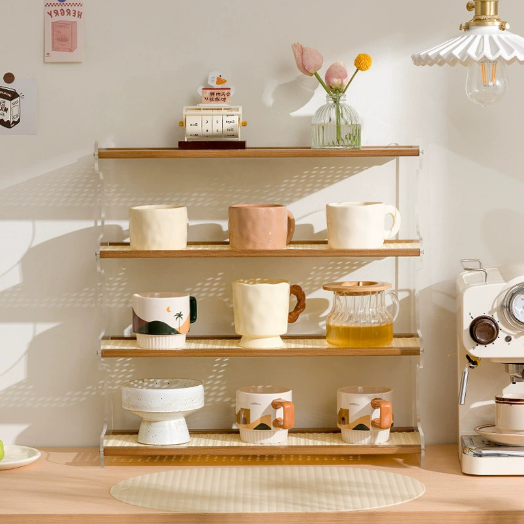 Elegant 4 Tier Versatile Usage Acrylic Wood Desktop Storage Shelf