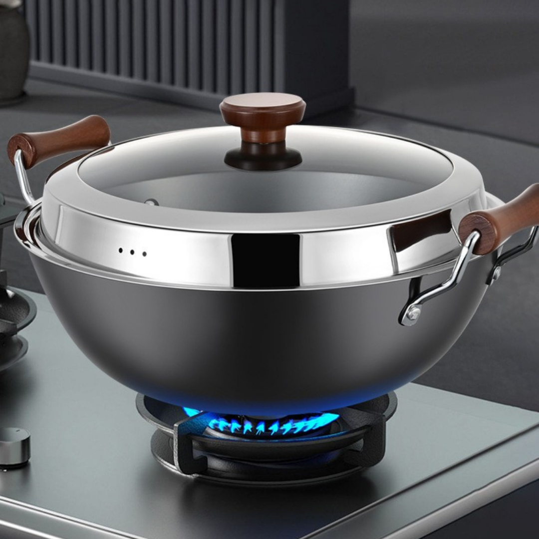 Multi-Purpose Cast Iron Large Capacity Deep Kadai with Wooden Handle