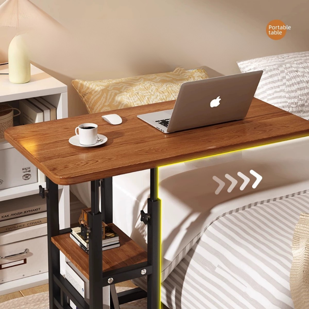 Adjustable Height Smooth Mobility Side Table with Lockable Wheels