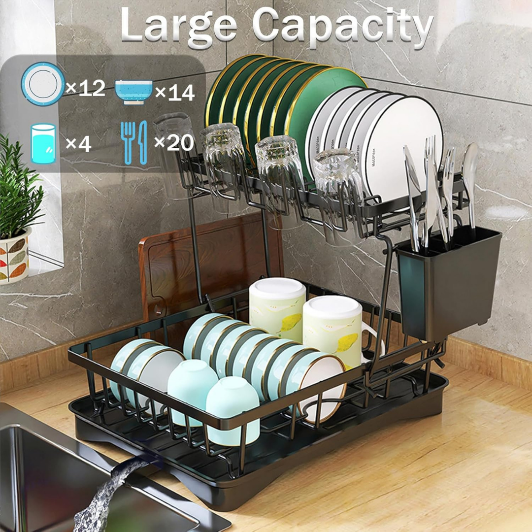 2-Tier Space-Saving Kitchen Dish Drainer Rack
