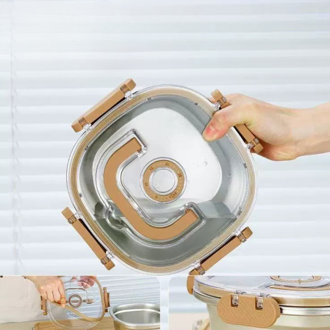 Stainless Steel Leak-Proof Locking Lids Food Storage Container Set with Timer (Set of 3)