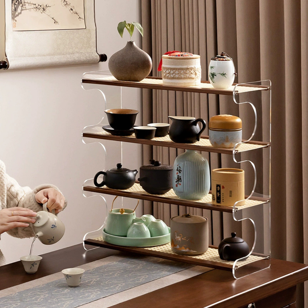 Elegant 4 Tier Versatile Usage Acrylic Wood Desktop Storage Shelf